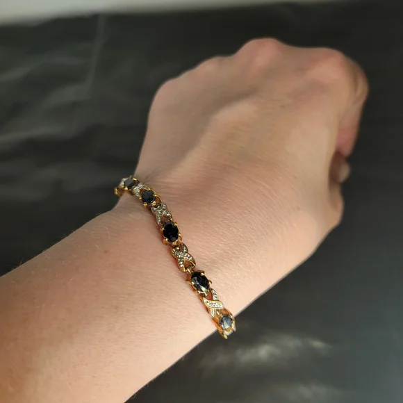 Sold...Vintage Sterling Silver Tennis Bracelet Diamond & Sapphire X's & O's 7 in - Picture 13 of 15